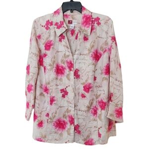 JM Collection 100% Linen Floral Blouse Women's‎ Plus 18W
